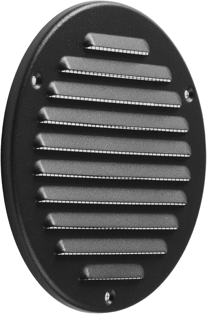 Vent Systems 5 Inch (Inner) Black Metal Soffit Vent Cover - Durable Round Air Vent Grille with Mesh Screen - Weather Resistant Ventilation Grill - Wall & Ceiling, Indoor & Outdoor Crawlspace Vent
