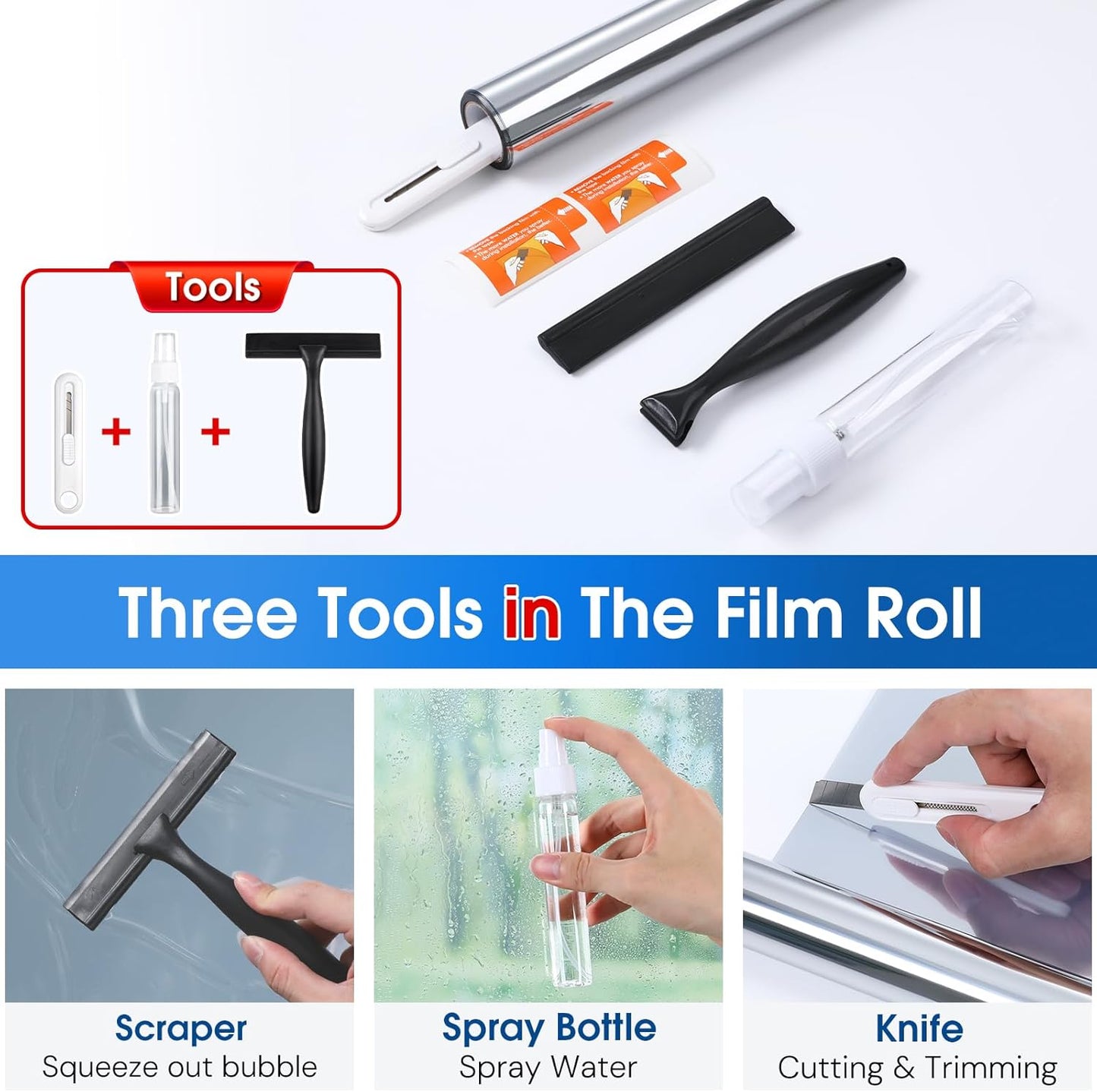 Homein One Way Privacy Window Film with Tool Window Tint for Home See Out Not in Heat Control Sun Blocking Mirror Reflective Anti UV Covering Static Cling No Glue Sliver 17.5 x 157.4 inch