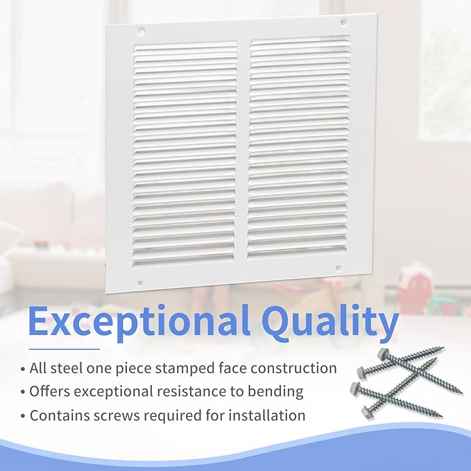 10"W x 10"H [Duct Opening Size] Steel Return Air Grille, Air Return Vent Cover for Ceiling and Sidewall - HVAC Air Vent Covers - [Outer Dimensions: 11.75"W x 11.75"H]