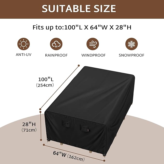 iBirdie Outdoor Patio Furniture Set Covers 100 x 64 inch fit 5 x 8 ft, 60, 62 inch Wide, 100, 96 inch Long Outside Dining Table and Chairs, Waterproof Weatherproof Cover, Heavy Duty 600D