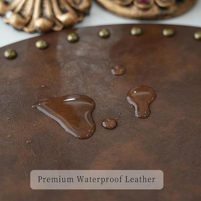 Round Placemats Set of 6, Waterproof Oilproof PU Place Mats, Heat Resistant Anti-Slip Faux Leather Table Mats for Indoor & Outdoor Use, Dark Brown