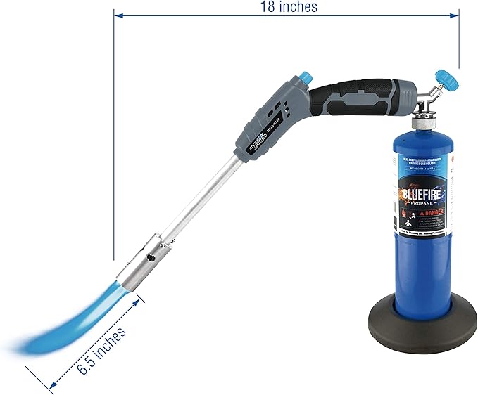 BlueFire 18“ Propane Grill Torch Charcoal Starter Free Fuel Gas Cylinder Base! Trigger Start Located on Handle, One-Hand Operation. Kamado Green Egg Griller and Barbecue Perfect Accessory!