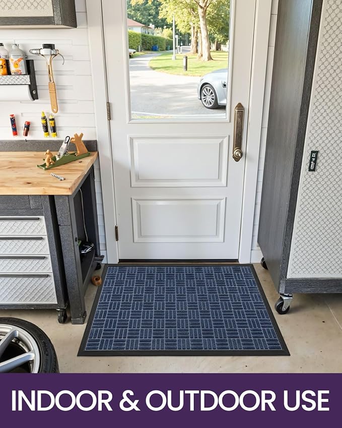 DEXI Front Door Mat Outside Entrance, 2x3 ft Rubber Entry Doormat Heavy Duty, Welcome Mats Non Slip for Inside House Floor Entryway Back Doors Exterior Patio, Maze Blue