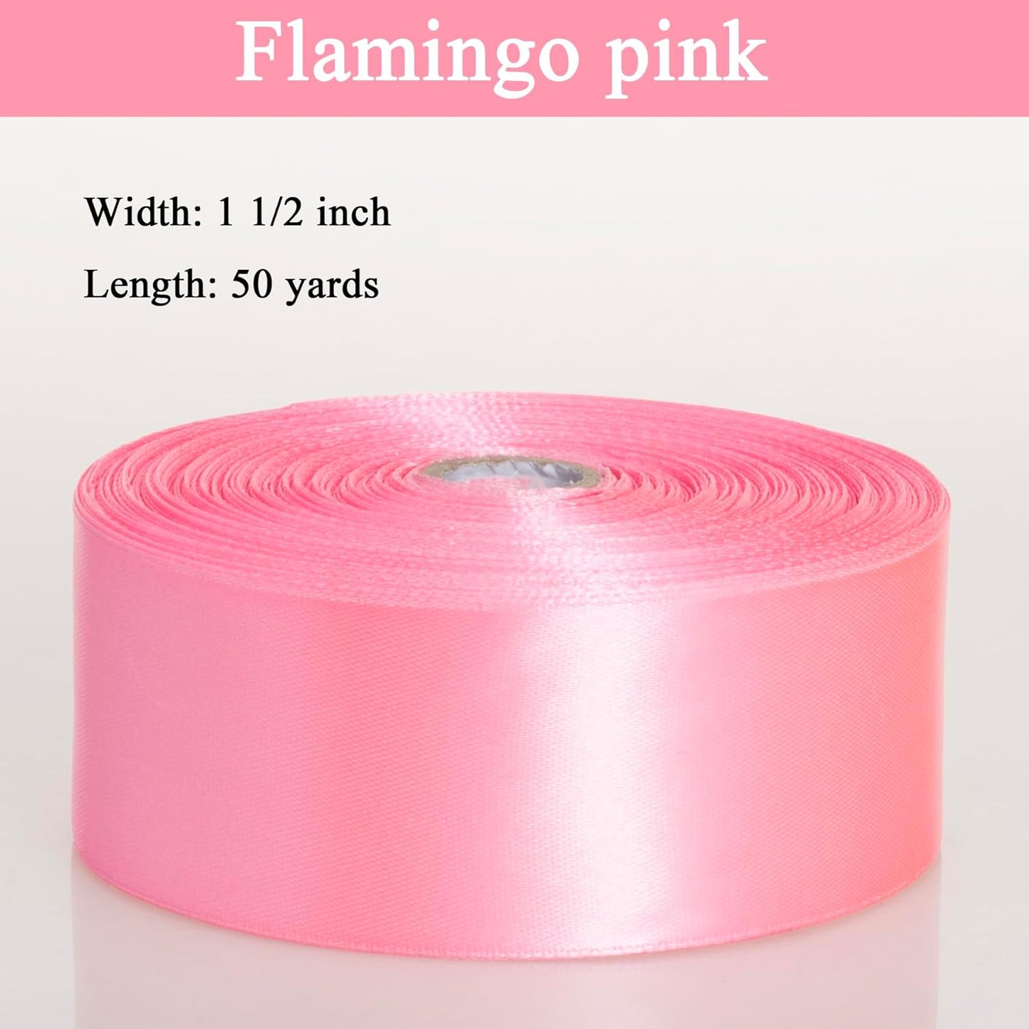 1 1/2 Inch Flamingo Pink Solid Satin Ribbon, 50 Yards Craft Fabric Ribbon for Gift Wrapping Floral Bouquets Wedding Party Decoration