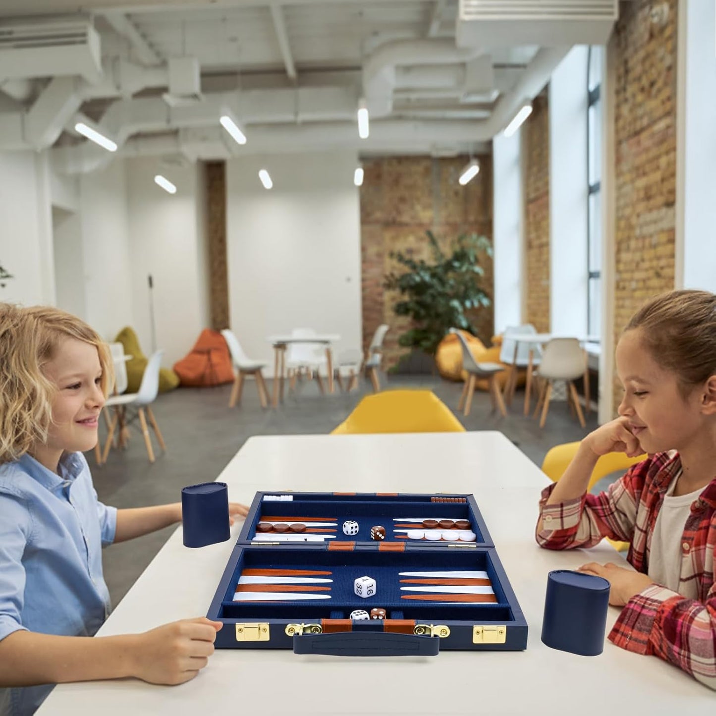 Backgammon Set 2 Players Classic Backgammon Sets for Adults Board Game with PU Leather Case Portable and Travel Backgammon Set (Navy, 15inch)