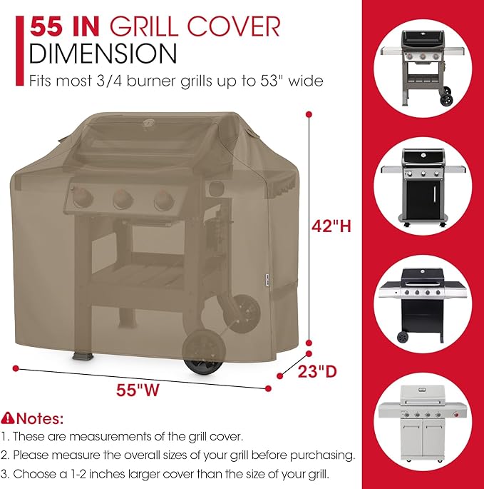 Unicook 55 Inch Grill Cover, Outdoor Heavy Duty Waterproof BBQ Cover for Weber Charbroil Nexgrill Charcoal/Gas Grills, Fade Resistant Material with Sealed Seam, All-Season Protection, Neutral Taupe
