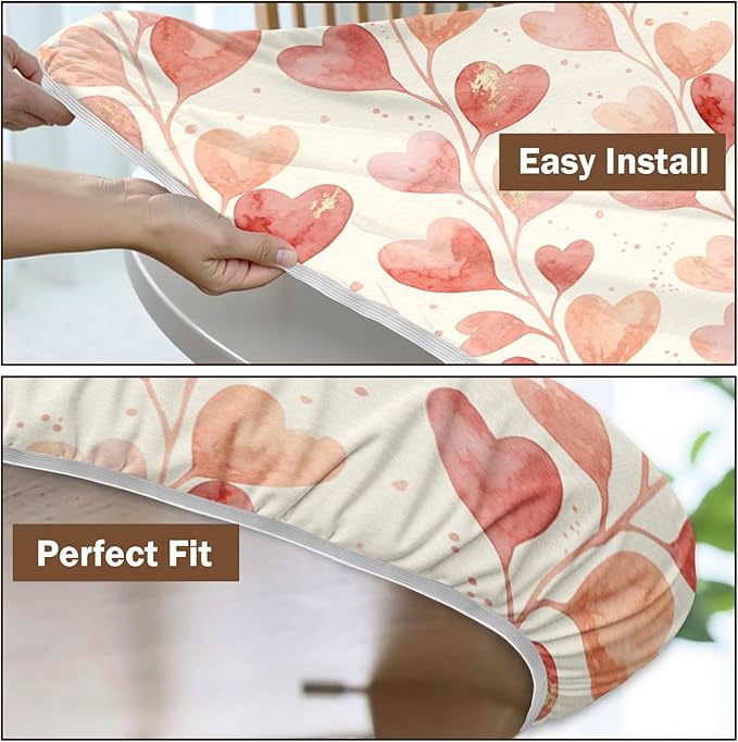 Valentines Day Round Fitted Tablecloth with Elastic Pink Love Heart Circle Table Cloth for 36-40" Round Tables Wipeable Waterproof Washable Valentine Hearts Table Cover for Picnic Dining Party Decor