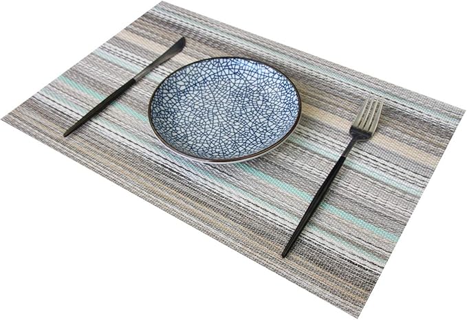 Colorful Placemats Set of 6, Non-Slip Heat-Insulation Table Placemats Easy to Wipe Clean Washable Placemat Indoor Outdoor (Teal)