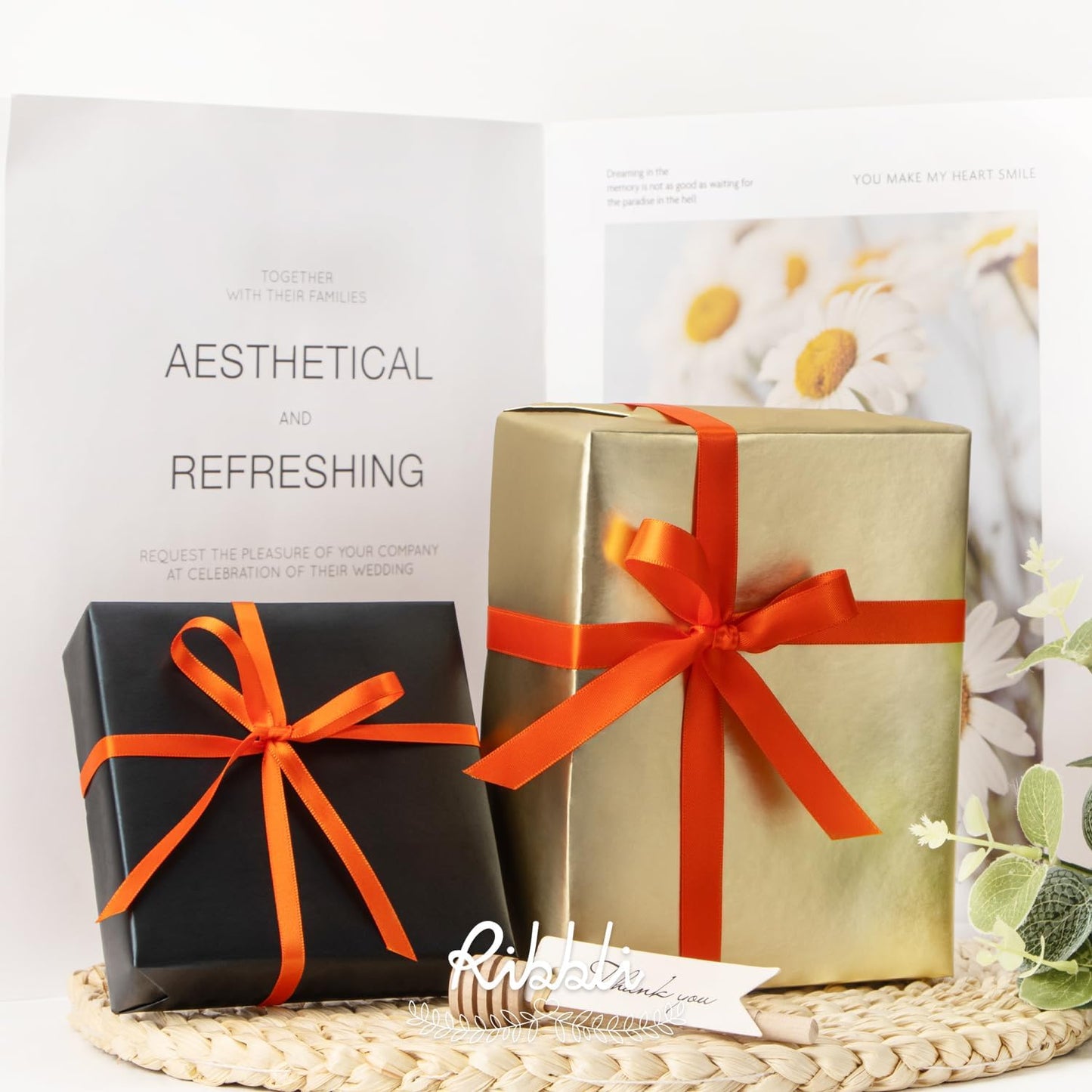 Ribbli Torrid Orange Satin Ribbon,Double Faced Satin 1/4 inch x Continuous 50 Yards,Torrid Orange Ribbon Use for Bows Bouquet,Gift Wrapping,Wedding Decoration,Floral Arrangement