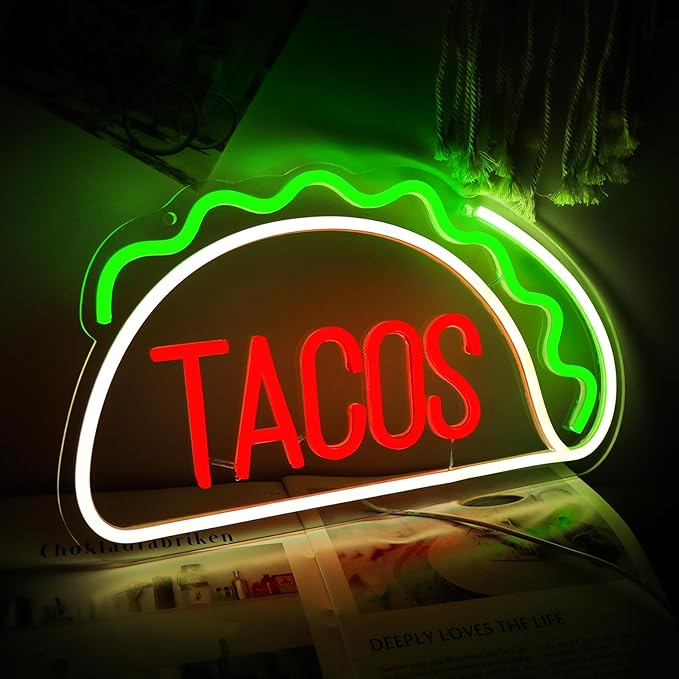 JFLLamp Tacos Neon Signs for Wall Decor Neon Lights for Tortilla Shop Led Signs Suitable for Mexican Restaurant Bar Unique Gift for Lover 5V Usb Power 15.8 * 8.7 Inch(Red + Green + Warm White)