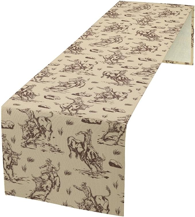 Western Desert Cowboy Table Runner, Seasonal Spring Fall Kitchen Dining Table Decoration for Indoor Outdoor Home Party Dinner 13x36in