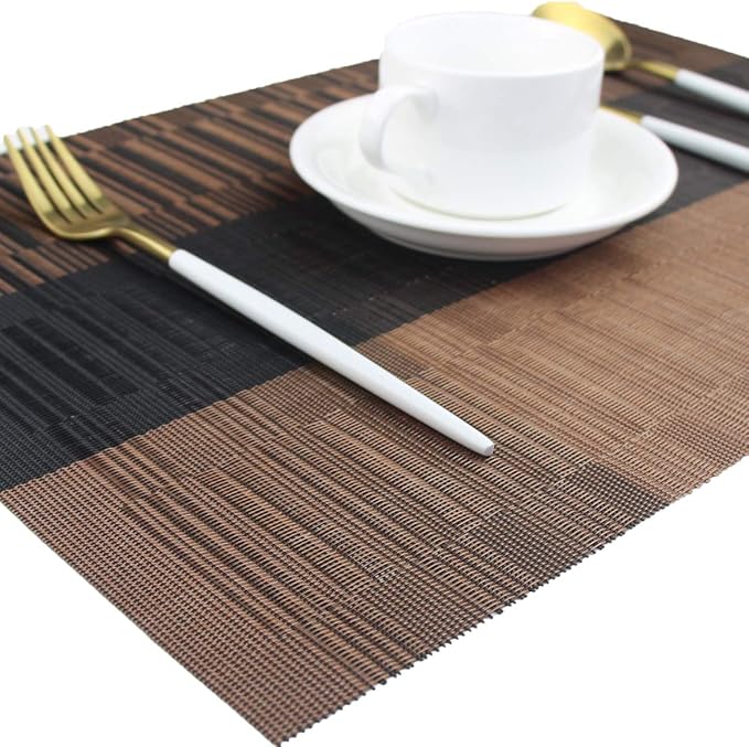 PIGCHCY Placemats,Durable Placemats for Dining Table,Washable Woven Vinyl Kitchen Placemats Set of 4 (Brown)