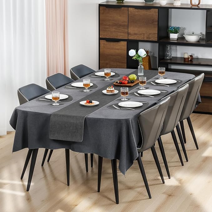Placemats and Coasters, Washable Reversible Placemats Round Faux Leather Wipeable Place Mats Non Slip Heat Resistant Indoor Outdoor Table Mats (Set of 4, Gray)