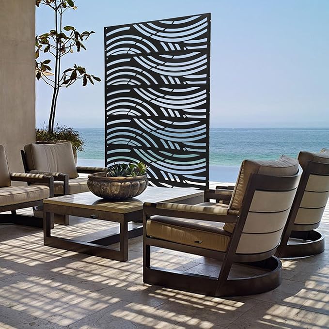 DNYSYSJ Metal Outdoor Divider 71x40'' Privacy Screens 6 Panels Freestanding Decorative Privacy Screen for Patio Balcony Deck Garden Backyard (Model D)