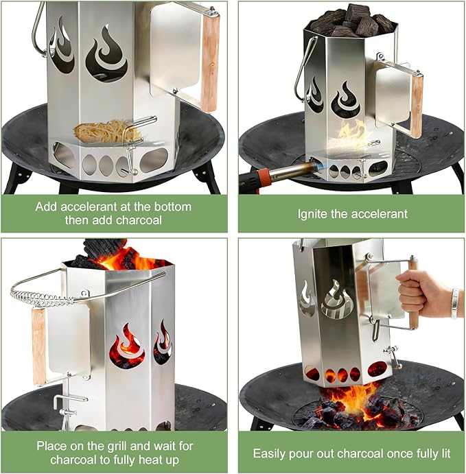 Ember Echo Heavy-Duty XL Charcoal Chimney Starter，Charcoal Starter Chimney Durable Quick-Ignition Grilling Essential for BBQ, Smoker, Pizza Oven, Outdoor Campfire & Fire Pit