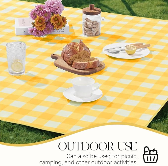 MOSAYT Rectangle Vinyl Tablecloth, 100% Waterproof Buffalo Gingham Plastic Table Cloth, Heavy Duty Wipeable Table Covers for Picnic, Outdoor, Camping - 54 x 120, Yellow