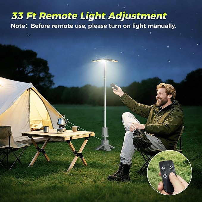 Telescopic Camping Lights with Remote Control,14000 mAh Rechargeable,6000LM Led Lanterns with Memory Function, Dimmable Magnetic Job Work Light,Tent Lamp,Portable Power Supply IPX5 (Space Gray)