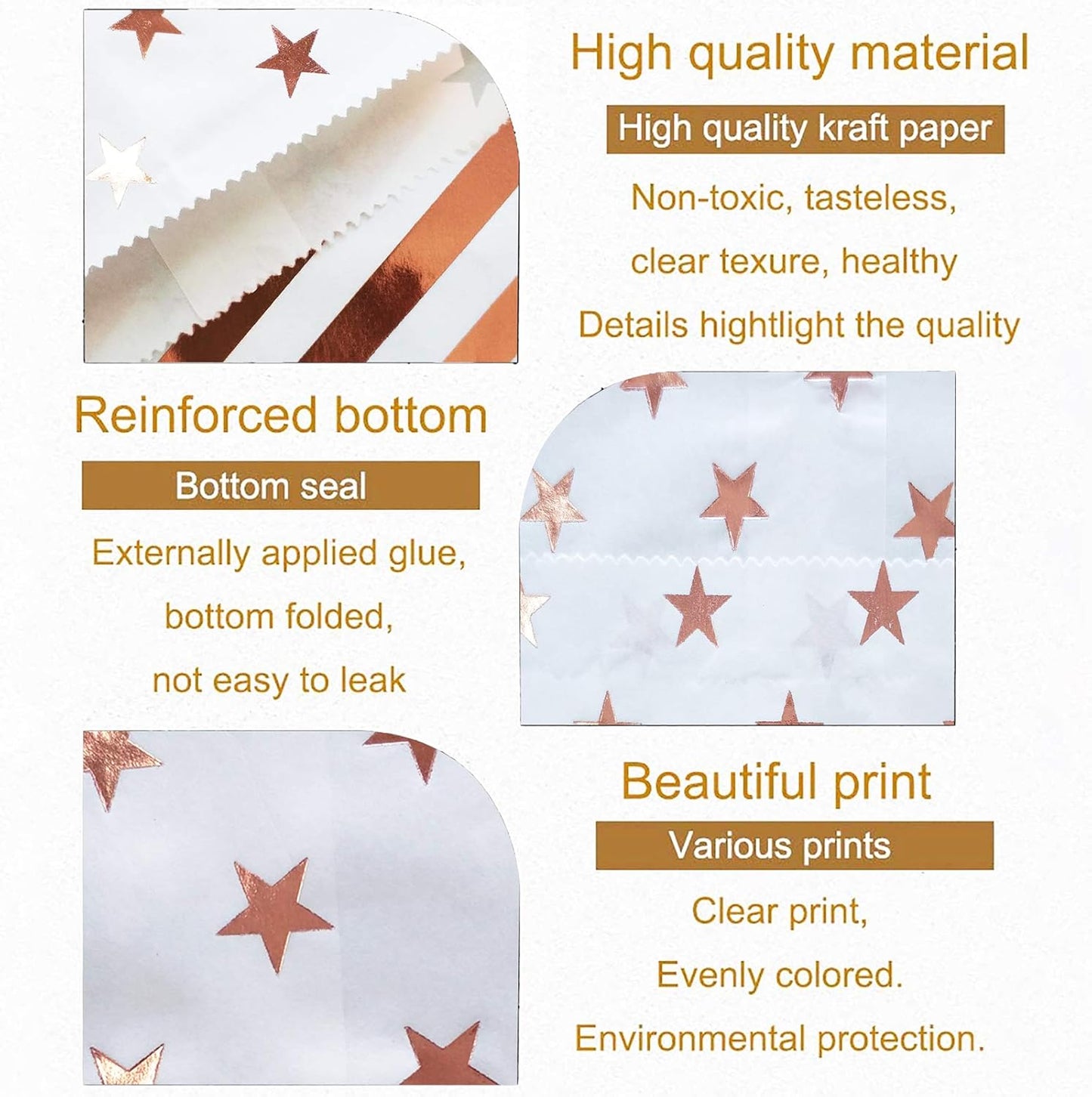 KEYYOOMY 100 Pcs Rose Gold Candy Buffet Bags Small Cookie Bag Polka Dot Paper Treat Bag for Wedding Birthday Party (5 inch x 7 inch)