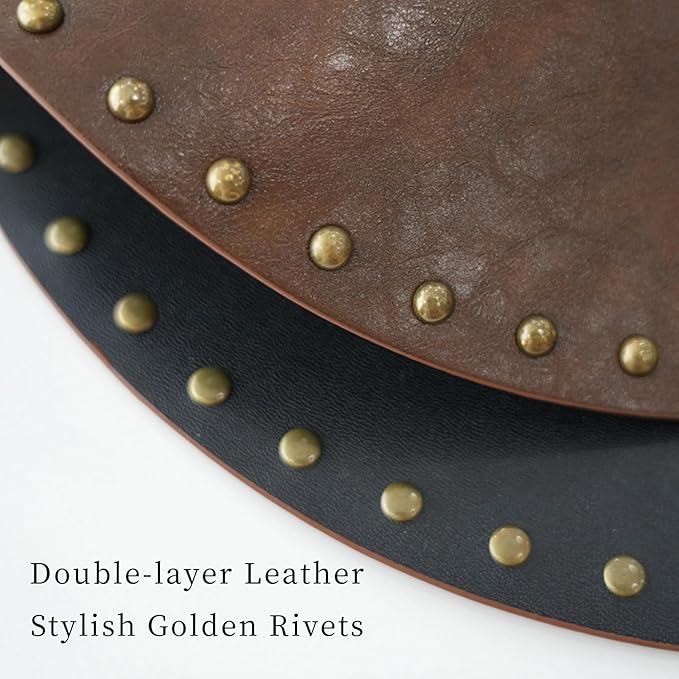 Round Placemats Set of 6, Waterproof Oilproof PU Place Mats, Heat Resistant Anti-Slip Faux Leather Table Mats for Indoor & Outdoor Use, Dark Brown