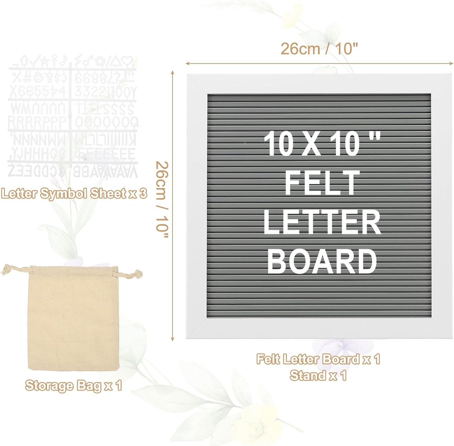 PATIKIL Felt Letter Board, 10x10Inches Gray White Wooden Changeable Message Board with Storage Bag Stand for Kitchen Menu Classroom Farmhouse Decor Notes, White Letter