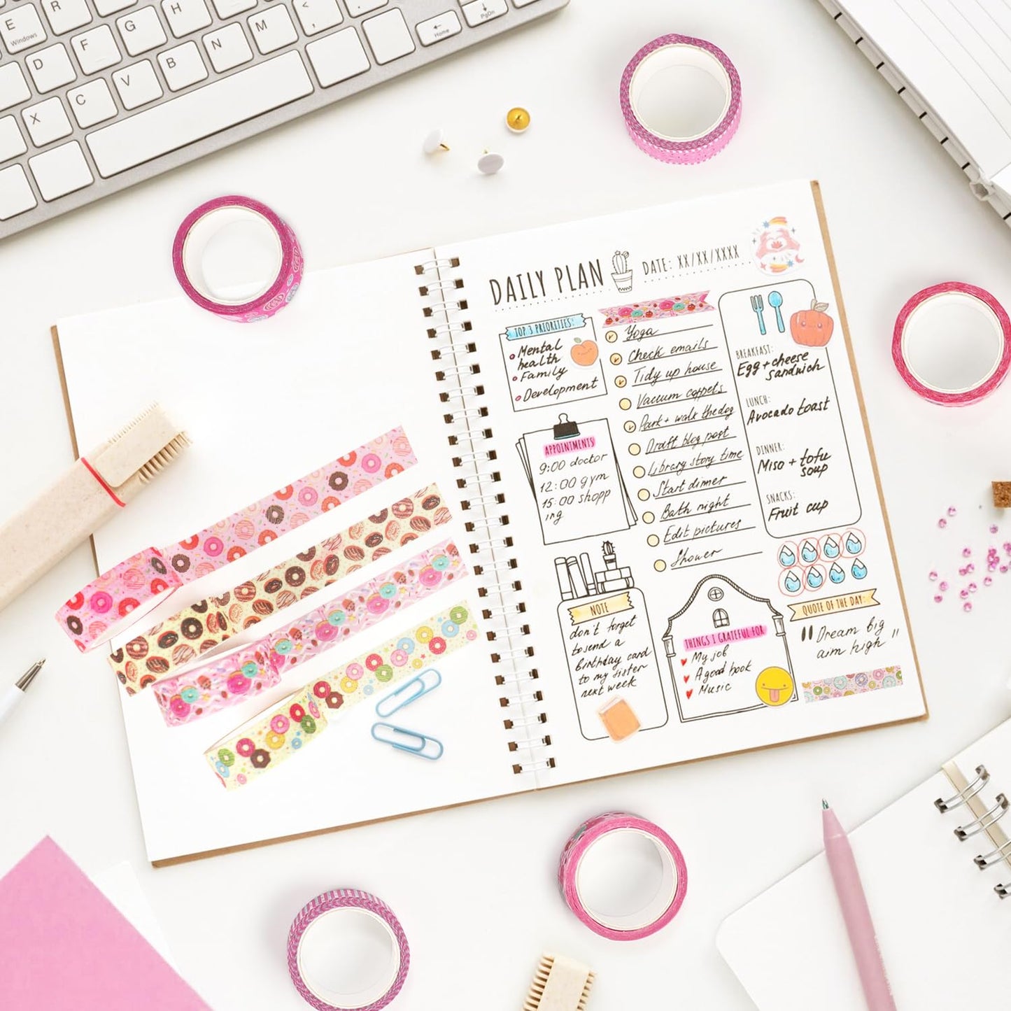 12 Rolls Donut Washi Tape Set, Candy Donuts Stars Masking Tapes, Cartoon Craft Pattern Adhesive Tapes for Planners, Scrapbook Decorating, Journal, DIY Art Crafts, Gift Wrapping 16.4Ft