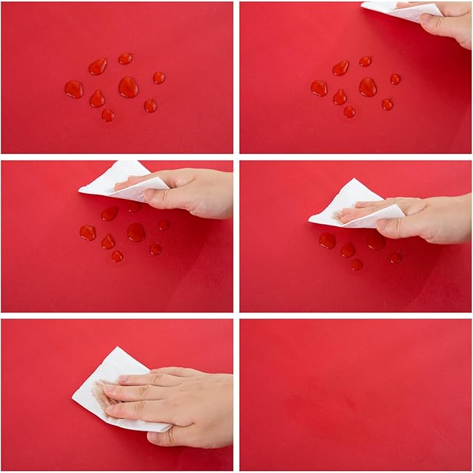 LIBERECOO Vinyl Christmas Tablecloth with Flannel Backing, Solid Red, Waterproof, Stain-Resistant, Easy-Clean Table Cover for Holiday, Dining, Kitchen, and Outdoor Use, 60" x 120" Rectangle