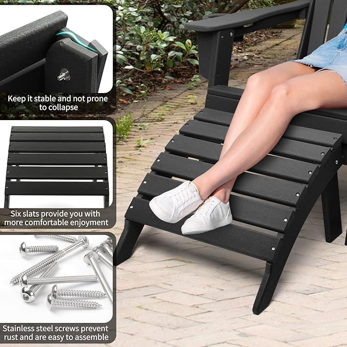 FUNBERRY Folding Adirondack Ottoman, HDPE All Weather Outdoor Foot Rest, Easy Storage Patio Footstool, Ottomans and Footstools for Outside