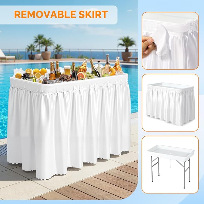 VINGLI 4FT Ice Table, Portasble Cooler Side Table with Removable Skirt, Patio Table, Indoor & Outdoor Bar for Events, Parties and Camping White