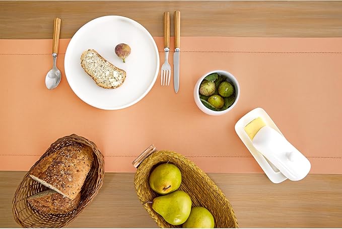 Solino Home Cotton Linen Table Runner 90 Inches Long - Hemstitch Peach Bloom Dining Table Runner 14 x 90 Inch for Valentines, Spring, Easter
