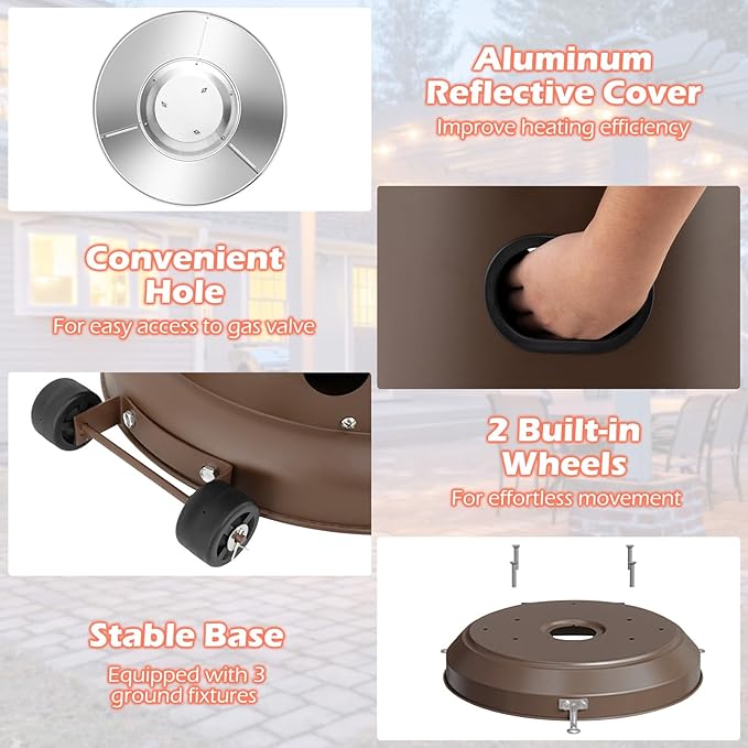 Tangkula 50,000 BTU Propane Outdoor Heater, Patio Heater with Strengthened Stainless Steel Burner, Tip-Over, Flame-Out Protection and Wheels, Outdoor Heaters for Patio (Brown)