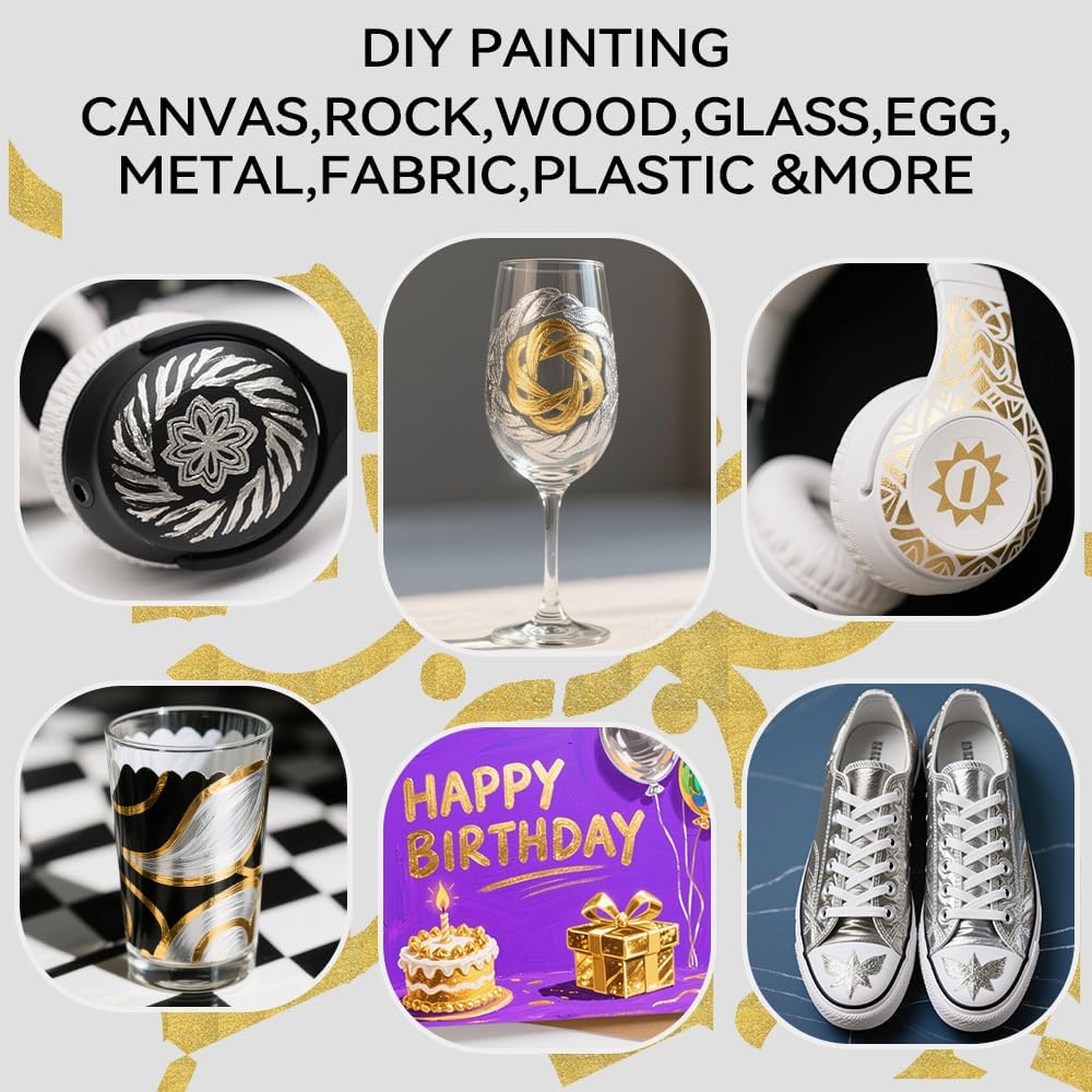 TRANSON 4 Gold and 4 Silver Paint Markers Brush and Fine Dual-tip Acrylic Paint Marker Set for Rock Painting Glass Canvas Wood Leather Ceramic Painting