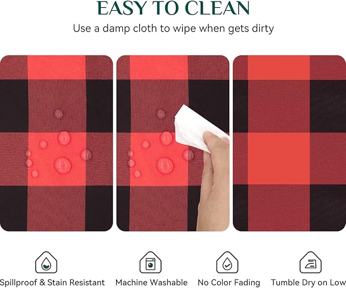 Softalker Gingham Checkered Tablecloth Rectangle - Outdoor Waterproof Buffalo Plaid Table Cloth, Stain Resistant Washable Table Cover for Picnic, Camping, Dining - Red and Black, 54 x 120 Inch