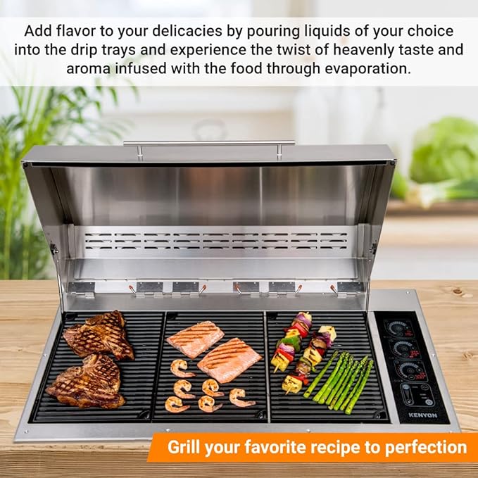 Kenyon The Big American Grill, Electric Grill With 3 Burners And 2 Piece Lid, Stainless Steel Body, Rust-Proof Grill With IntelliKEN Touch Control, UL-Approved For Indoor And Outdoor Use, 240V