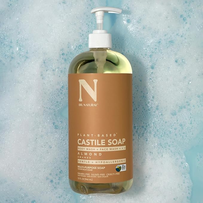 Dr. Natural Castile Liquid Soap, Almond, 2 pc - Sulfate-Free, Paraben-Free, Cruelty-Free Multi-Purpose Soap with Shea Butter, Coconut Oil, Olive Oil