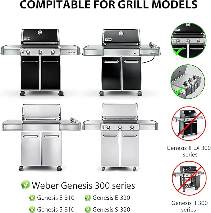 7524 Grill Grates Replacement for Weber Genesis 300 series,Genesis E310 E320 E330 S310 S320 S330 Gas Grill,19.5" x 12.9" Porcelain-Enameled Cast-Iron Cooking Grates for Weber Parts 7524 & 7528,2-Pack