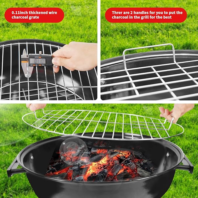Charcoal Grills - 18 inch Portable Grills, insulated lid bbq grills, camping, picnics and backyards,red