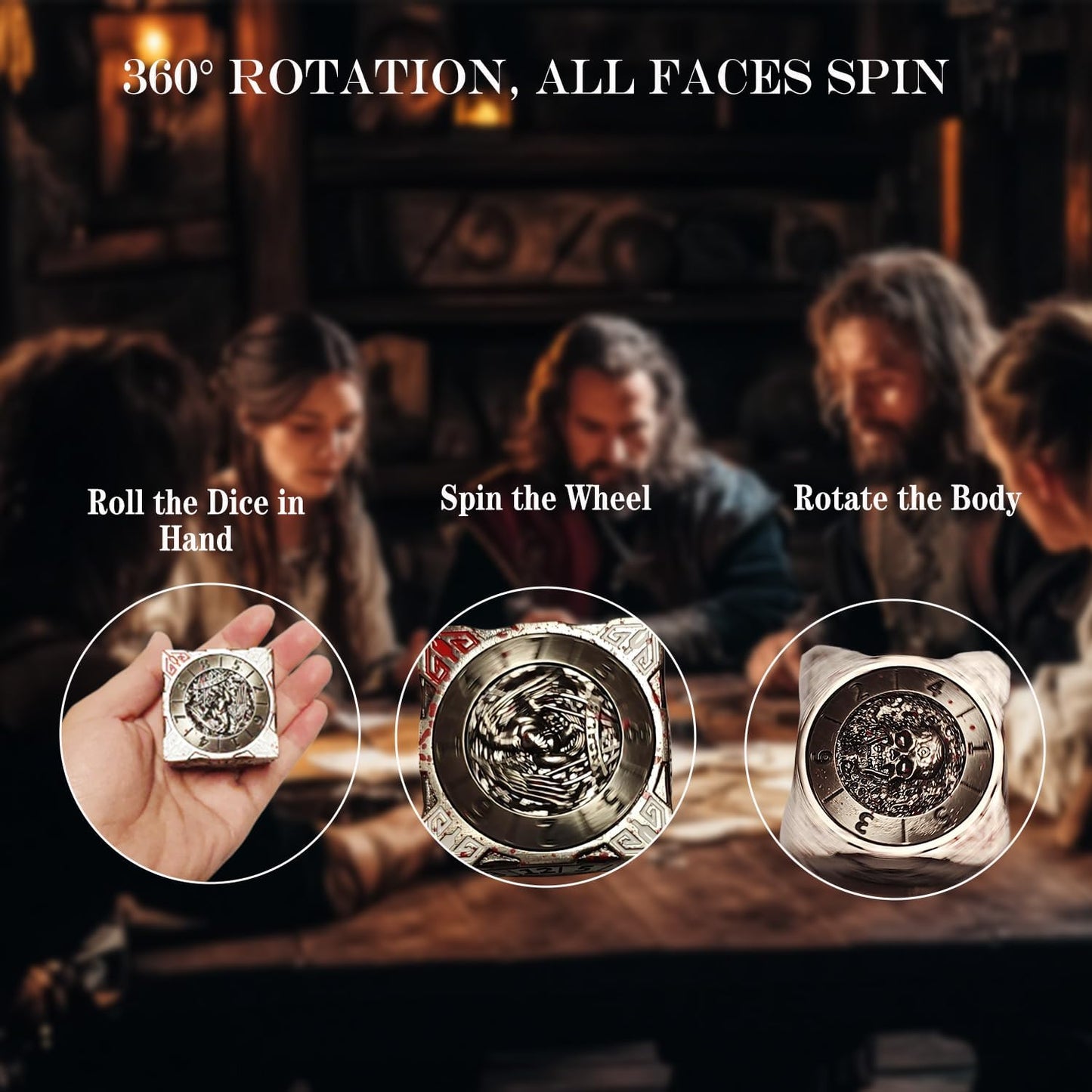 6 Sided Spinner DND Dice - Metal D4 D6 D8 D10 D10% D12 D20 All in One D&D Set - Cool Role Playing Gifts for Dungeons and Dragons TRPG MTG Games Lover Players (6 Sided-Bloodstained)