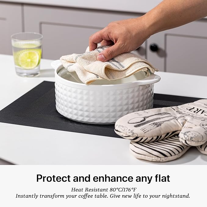 LEXMORE Placemats Set of 8 Vinyl/Plastic Woven Place Mats for Kitchen Table Indoor/Outdoor Washable Placemat Wipeable Dining Table Mats(Black Cube)