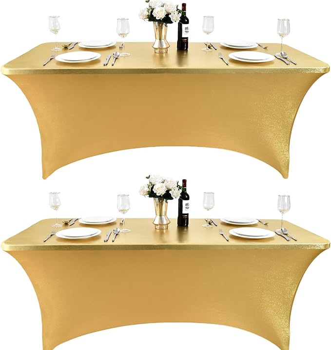 2-Pack 4ft Spandex Table Covers for Rectangular Folding Tables - Wrinkle Resistant Stretch Tight Table Cloths - Ultimate Fitted Table Protector for Parties, Banquet, and Wedding