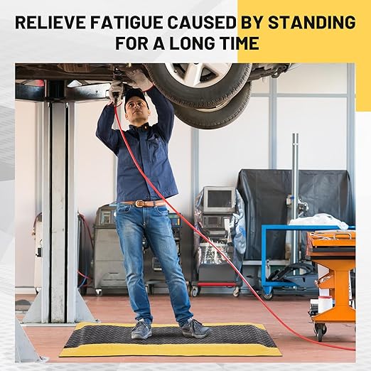Timgle Anti Fatigue Mats Industrial 1.67 'x 2.5' Heavy Duty Commercial Grade Diamond Plate Vinyl Non Slip Safety Ergonomic Floor Mat Black with Yellow Border 7/8 Inch Thick Sponge for Work Stand