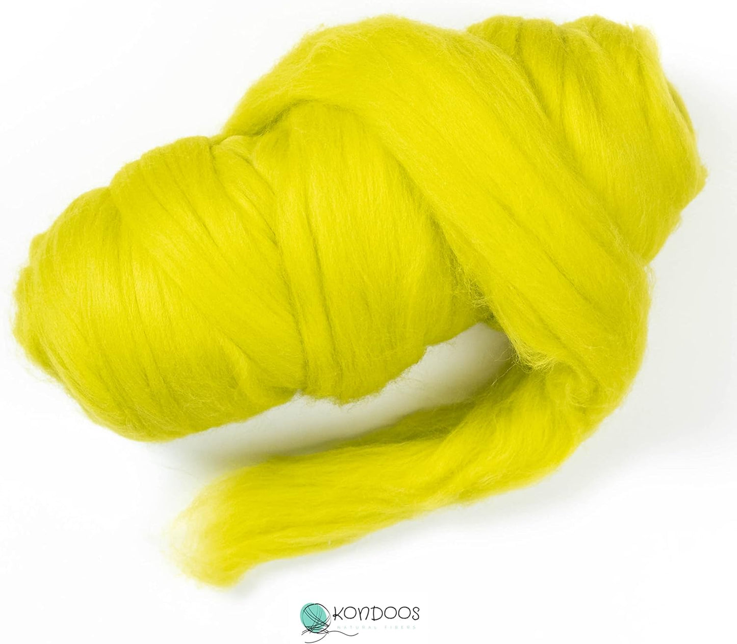 Kondoos Colored Natural Wool roving, 1 lb. Best Wool for Needle Felting, Wet Felting, handcrafts and Spinning. (Green Lime, 1 lb)