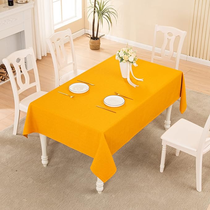 BALCONY & FALCON Rectangle Tablecloth Washable Wrinkle Resistant and Water Proof Table Cloth Decorative Linen Fabric Tablecloths for Dining Parties Kitchen Wedding and Outdoor Use (Golden, 55x70)