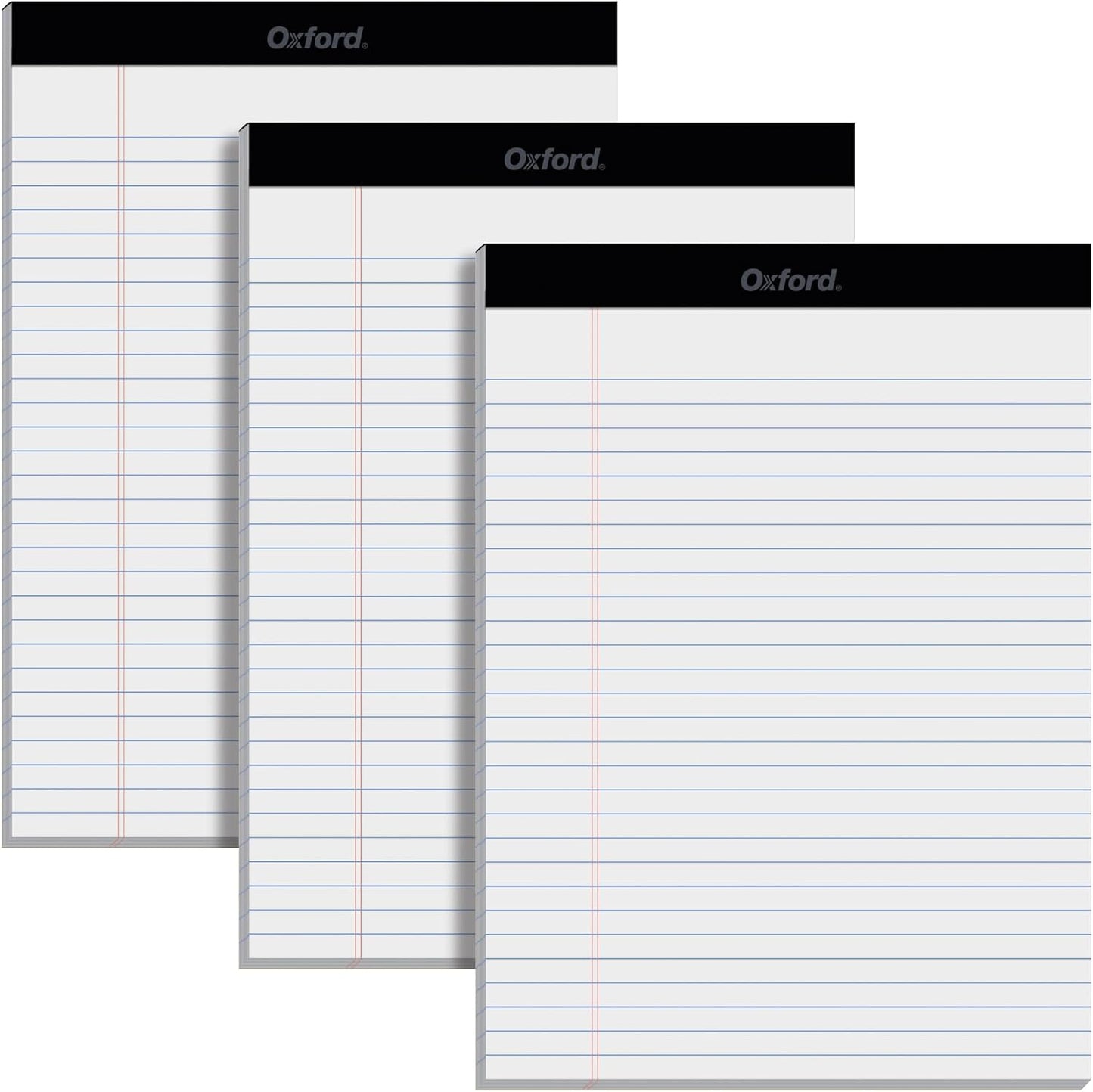 Oxford 8.5 x 11.75 Inch Legal Pads, 3 Pack, Wide Ruled on Both Sides, White Paper, 50 Perforated Sheets Per Writing Pad, Proudly Made in the USA (1017036)