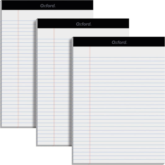 Oxford 8.5 x 11.75 Inch Legal Pads, 3 Pack, Wide Ruled on Both Sides, White Paper, 50 Perforated Sheets Per Writing Pad, Proudly Made in the USA (1017036)