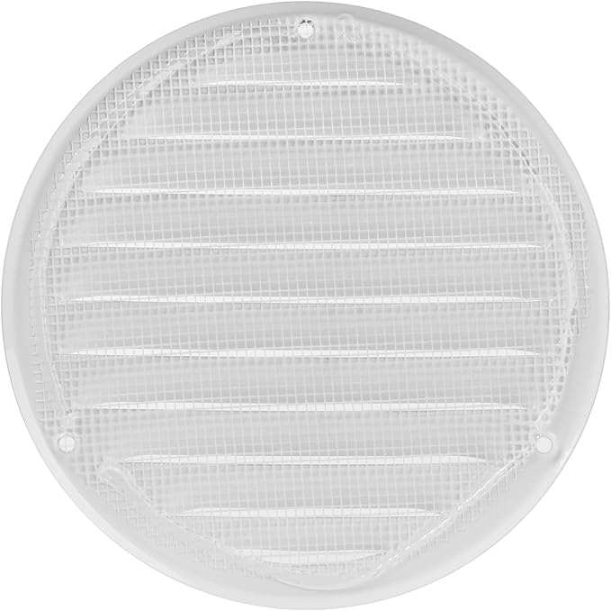 Repa Market 5 Inch (Opening Dimensions) Round Air Vent Cover/White Galvanized Steel Louvered Grill Cover with Mesh Screen/Wall or Ceiling Vent/HVAC Register for DIY Home Improvement