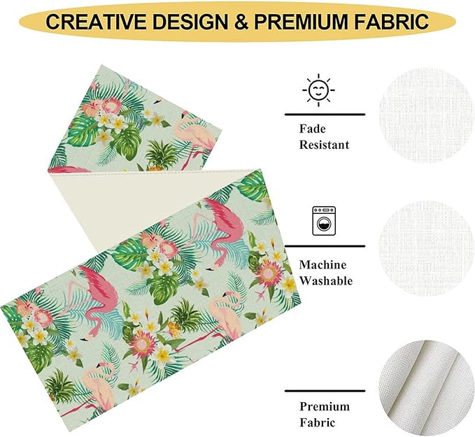 Tropical Table Runner,Hawaii Seasonal Floral Spring Summer Plants Pineapples Boho Table Center Decor for Family Kitchen and Living Room Outdoor Farmhouse Party Table Decorations, 13"x108"