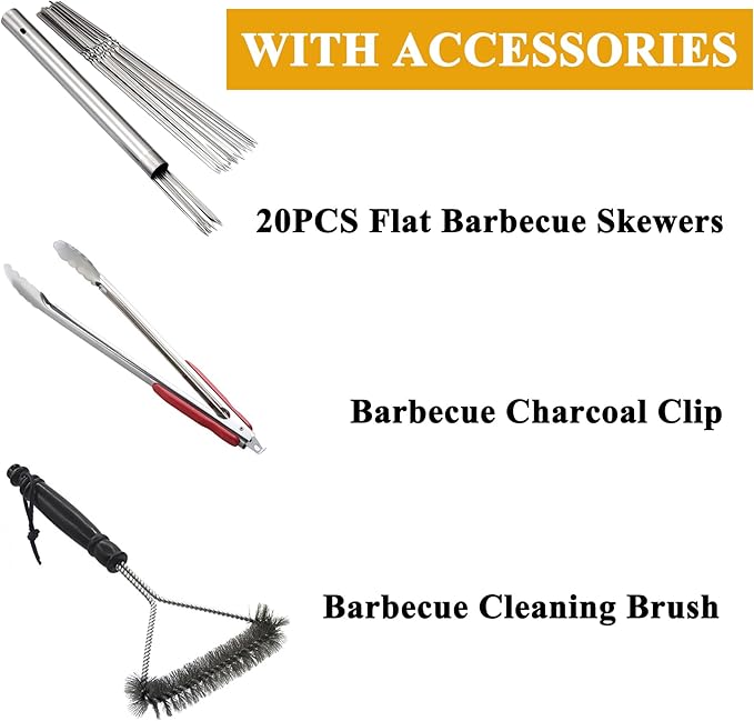WILLBBQ Charcoal Grills Commercial Quality Portable Multiple Size Hibachi BBQ Lamb Skewer Folded Camping Barbecue Grill(39.4x7.1x5.1 inch With Accessories) - The Perfect Gifts for Grill Lovers
