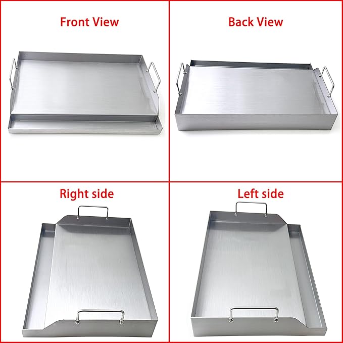 Direct Store Parts DS126 Stainless Steel BBQ Cooking Griddle, Universal Flat Top Griddle with 2 Handles for Most Gas Grills, W18"×D12.5"×H2.75", Heavy Duty Stainless Steel Griddle 1pc, Middle size