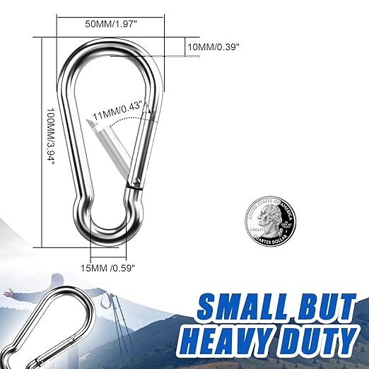 Large Carabiner Clip Hooks, 6pcs 4 inch Carabiners Heavy Duty, 304 Stainless Steel Spring Snap Hook Fits Camping Hanging Hiking Weight Lifting, Metal Clips for Rope or Chain