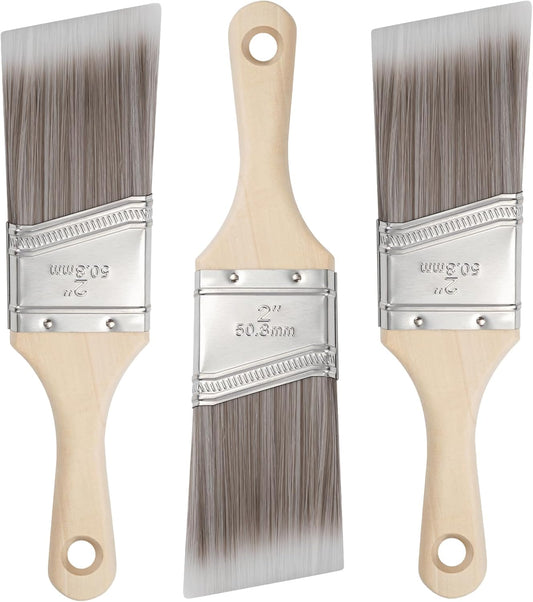 Paint Brushes, 2 Inch, Angled Brushes with Short Handle, 3 Pack, Shortcut Paintbrush for Paints and Stains, Small Paint Brushes for Walls, Furniture, Cabinets and Home Improvement